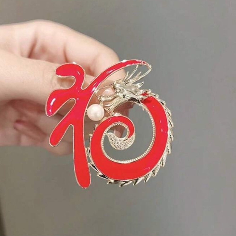 Elegant Red and Gold Dragon Brooch🐉